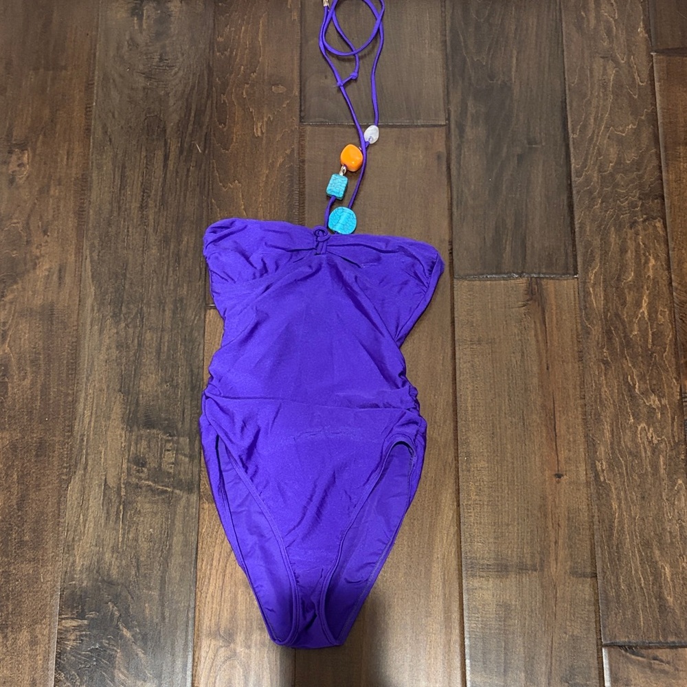 Maje Girls Purple One-Piece Swimsuit with Bead Neck Detail